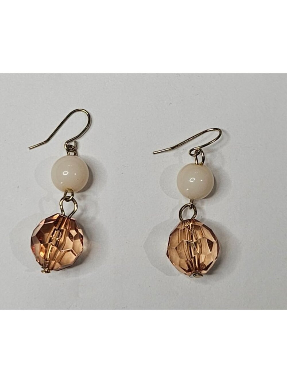 Brown and Cream Beaded Dangle Earrings Goldtone Hooks 1.25 inches